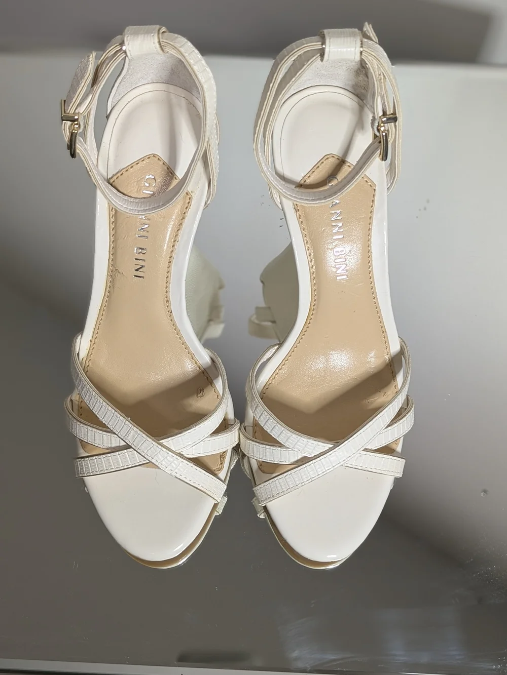 Gianni Bini Women's Size 6.5, White Strappy Ankle Strap Heels